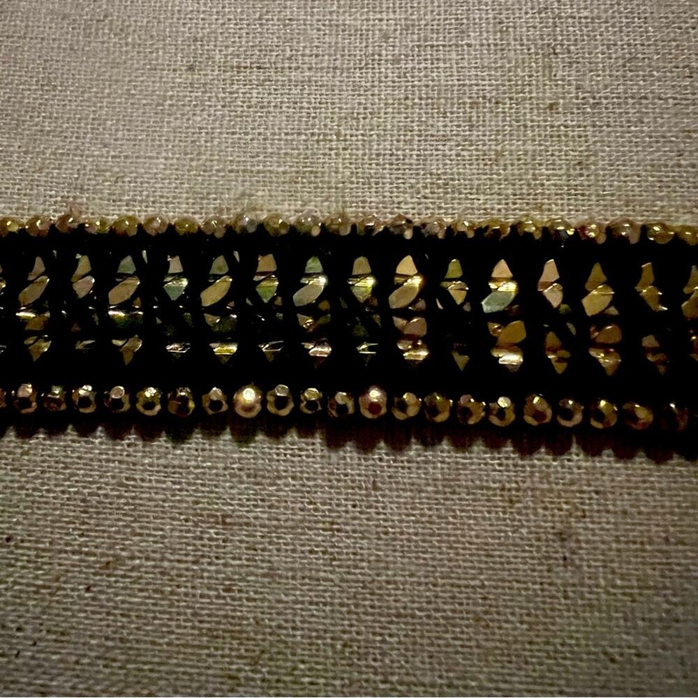 Vtg Stella & Dot Gold tone Beaded and Black Braided Bracelet Workwear Party Gala - Picture 2 of 9